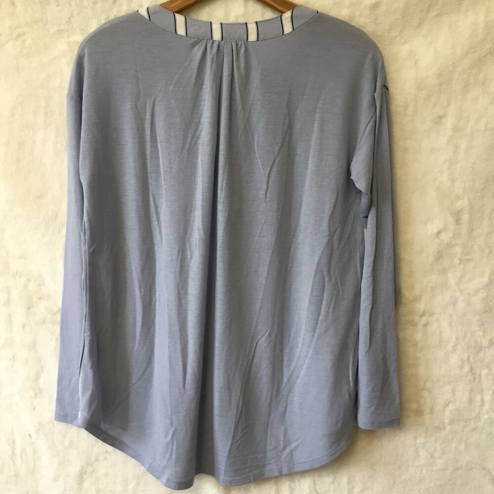 Loft Blue Striped V-Neck Mixed Media Top - Picture 6 of 16